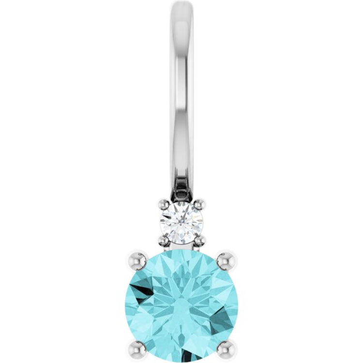 14K White Gold Natural Blue Zircon & .015 CT Natural Diamond Charm/Pendant