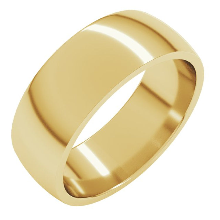 14K Yellow Gold 7 mm Lightweight Comfort-Fit Half Round Band Size 7.5