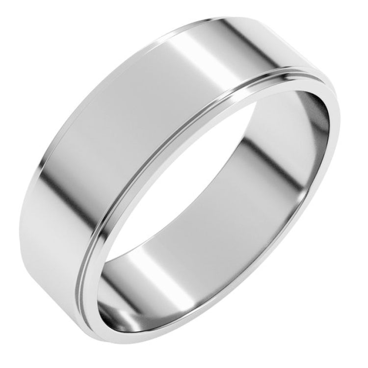 14K White Gold 6 mm Stepped-Edge Flat Band Size 13