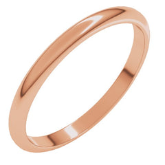 14K Rose Gold 2 mm Half Round Band Size 8.5
