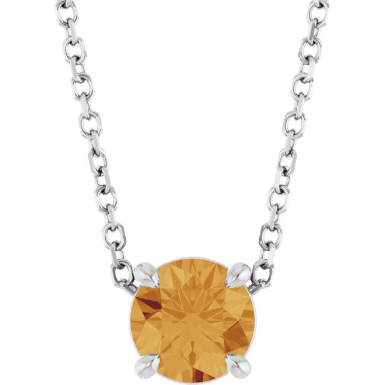 14K White Gold 5.5 mm Natural Citrine 16-18" Necklace