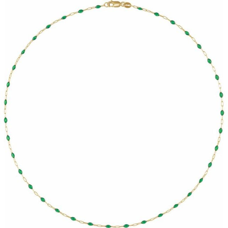 14K Yellow Gold-Filled 1.6 mm Green Enamel Bead Paperclip-Style 20" Chain