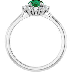 14K White Gold Lab-Grown Emerald & 1/4 CTW Lab-Grown Diamond Halo-Style Ring