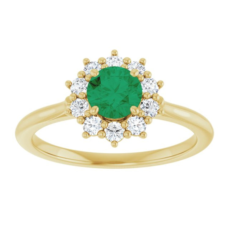 14K Yellow Gold Lab-Grown Emerald & 1/4 CTW Lab-Grown Diamond Halo-Style Ring