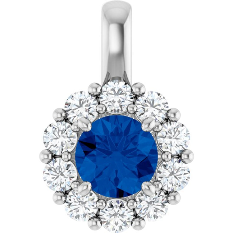 14K White Gold Lab-Grown Blue Sapphire & 1/3 CTW Lab-Grown Diamond Pendant