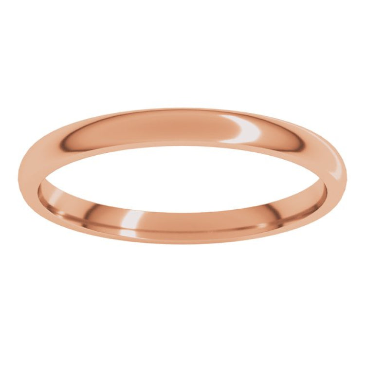 14K Rose Gold 2 mm Lightweight Comfort-Fit Half Round Band Size 6.5