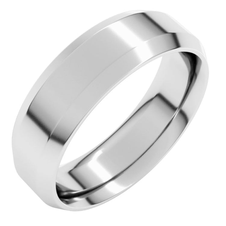 10K White Gold 6 mm Beveled-Edge Comfort-Fit Flat Band Size 11.5