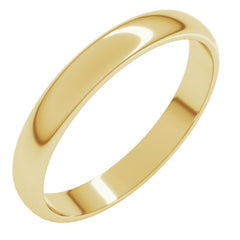 14K Yellow Gold 3 mm Lightweight Half Round Band Size 6.5