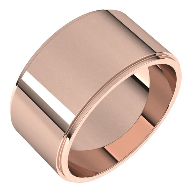 14K Rose Gold 10 mm Stepped-Edge Flat Band Size 11