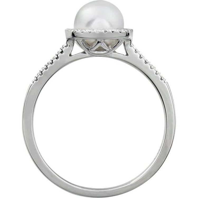 Sterling Silver Cultured White Freshwater Pearl & .01 CTW Natural Diamond Ring