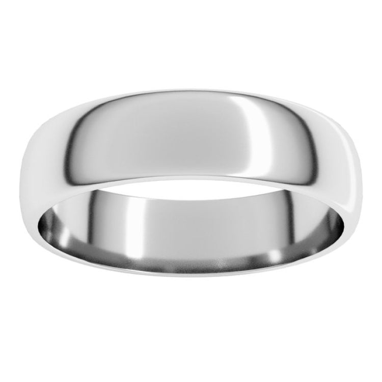 10K White Gold 5 mm Lightweight Half Round Band Size 8.5