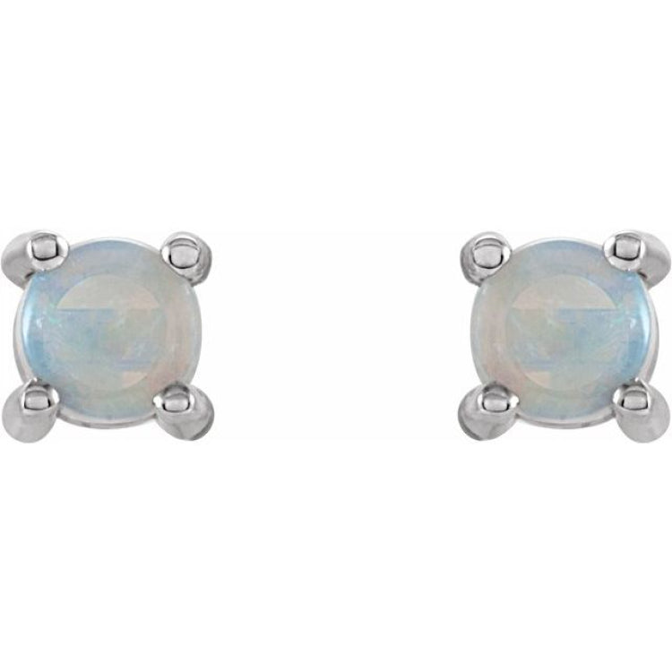 14K White Gold 4 mm Natural White Opal Cabochon Earrings