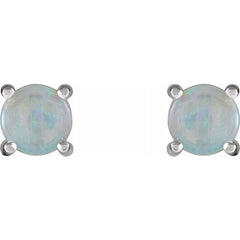 14K White Gold 6 mm Natural White Opal Cabochon Earrings
