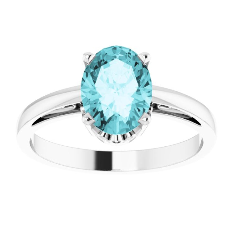 14K White Gold Natural Blue Zircon Scroll Setting® Ring
