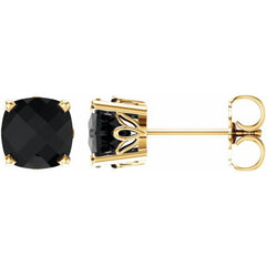 14K Yellow Gold Natural Black Onyx Scroll Setting® Earrings