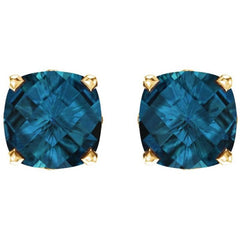 14K Yellow Gold Natural London Blue Topaz Scroll Setting® Earrings