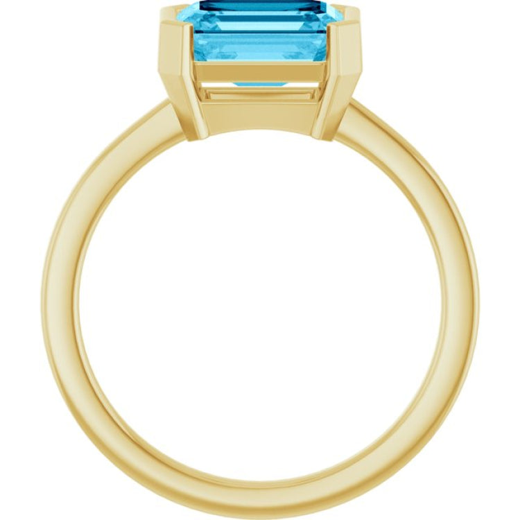 14K Yellow Gold Lab-Grown Aqua Sapphire Ring