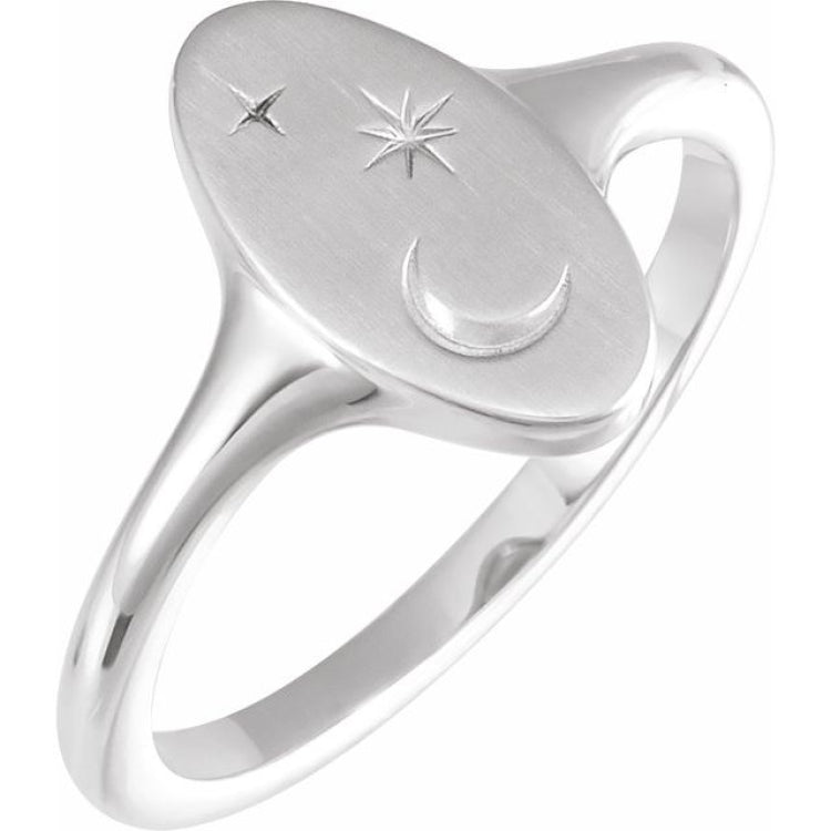 Sterling Silver Moon & Star Signet Ring