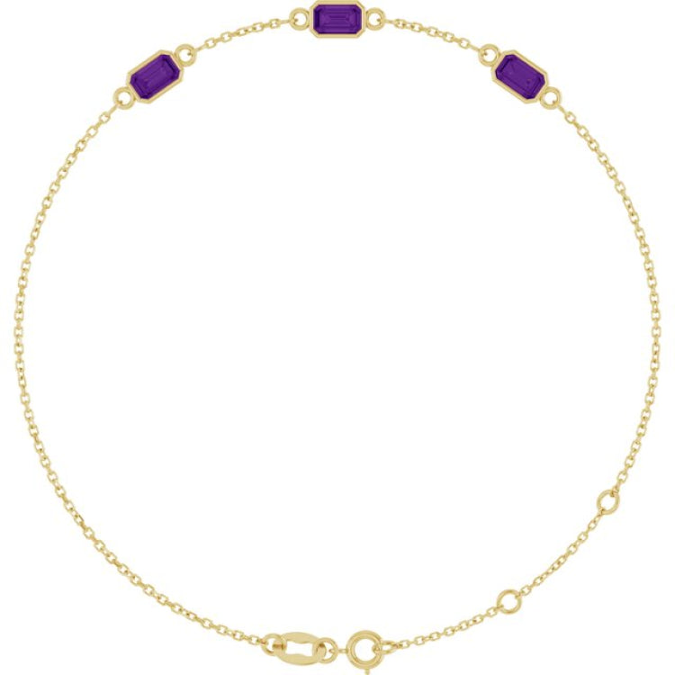 14K Yellow Gold Natural Amethyst Bezel-Set 3-Stone 7 1/2" Bracelet
