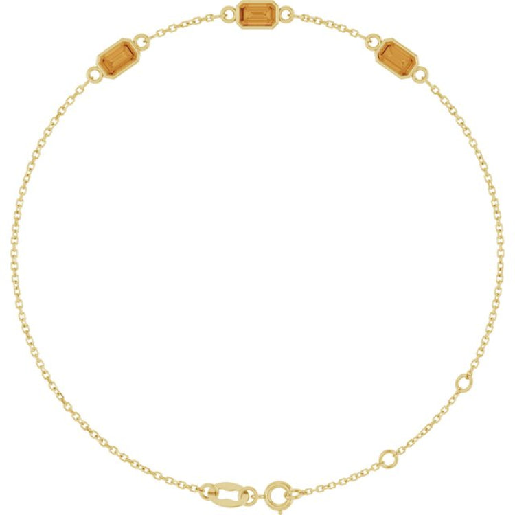 14K Yellow Gold Natural Citrine Bezel-Set 3-Stone 7 1/2" Bracelet
