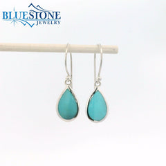 Sterling Silver Wire Earrings with Pear Cut Turquoise