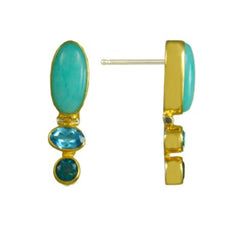 Silver & Gold Earrings w/Amazonite & Topaz