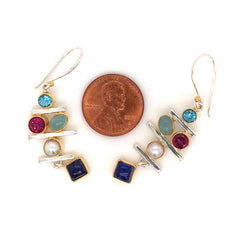 Silver & Gold Earrings w/ Topaz, Rhodolite Garnet, Agate, Moonstone & Pearl