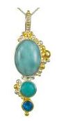 Silver & 2 Gold Necklace with Larimar, Amazonite and Topaz- 18"