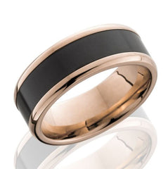14k Rose Gold 8mm Ring with Black Diamond Inlay-size 10