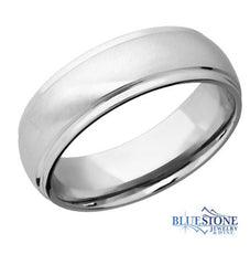 7mm 14K White Gold Band w/ Stepped Down Edges(Angle Satin Middle/Polished Edges)