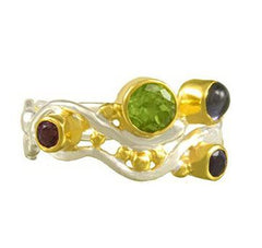 Silver & Gold Ring w/ Peridot, Rhodolite Garnet, Iolite and Amethyst- Size 7
