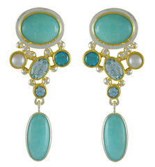 Silver & Gold Earrings with Amazonite, Pearl and Topaz