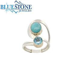 Silver & Gold Ring with Amazonite and Topaz- Size 7