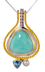 Silver & Gold Necklace with Amazonite and Topaz