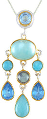 Silver & Gold Necklace with Mother of Pearl, Amazonite, Quartz and Topaz- 18"