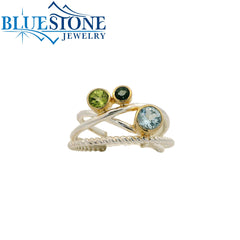 Silver and 22 Karat Yellow Gold Ring with Topazes and Peridot- Ring size 7