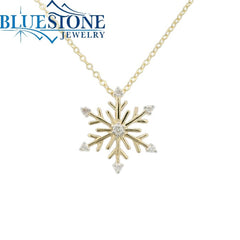 14 Karat Yellow Gold Snowflake Pendant with 7 Round Diamonds at 0.10 C