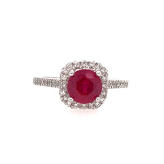 Platinum Ring with a 1.53 Carat AAA Quality Round Ruby and Diamonds