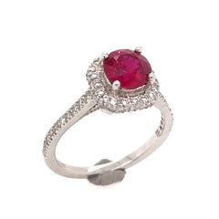 Platinum Ring with a 1.53 Carat AAA Quality Round Ruby and Diamonds