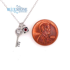 Silver Key and Charm Necklace with Chain