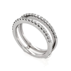 18K White Gold Wedding Band Guard with Diamonds-Size 7.25