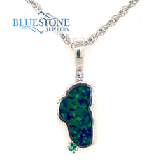 Medium Sterling Silver Lake Tahoe Penant with Lab Grown Opal, CZ in ba