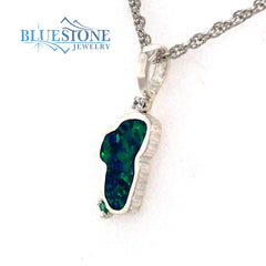Medium Sterling Silver Lake Tahoe Penant with Lab Grown Opal, CZ in ba