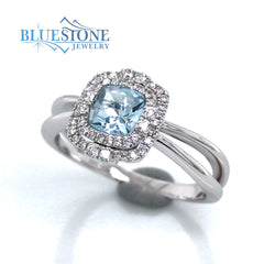 14kt White Gold Ring with Aquamarine and Diamonds