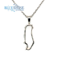 Medium Sterling Silver Outline of Donner Lake Pendant