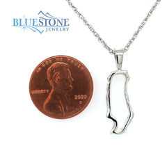 Medium Sterling Silver Outline of Donner Lake Pendant