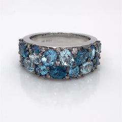 14K White Gold Ring w/ Topaz & Diamonds- Size 7