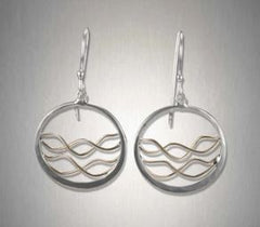 14 Karat Yellow Gold Filled and Sterling Silver Wavy Day Wire Earrings