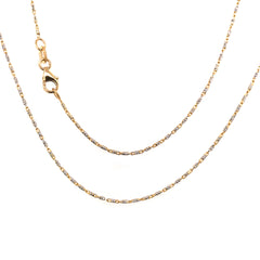 Two-Tone 14 Karat White & Yellow Gold Diamond Cut Raso Chain at 16 Inches weighing 2.4 grams. 1mm Wide.