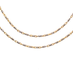 Two-Tone 14 Karat White & Yellow Gold Diamond Cut Raso Chain at 16 Inches weighing 2.4 grams. 1mm Wide.